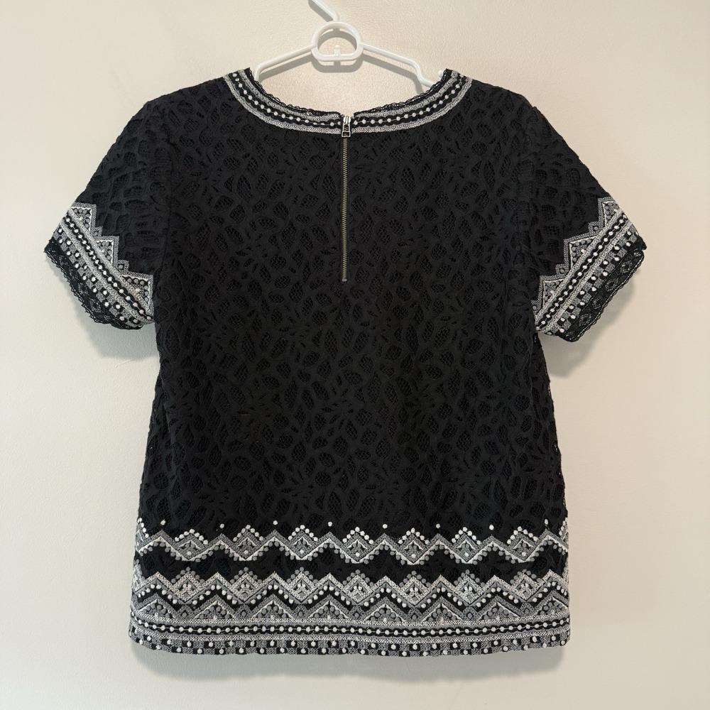 Sea New York Black Lace Short Sleeve Blouse Size 6 - Picture 5 of 5